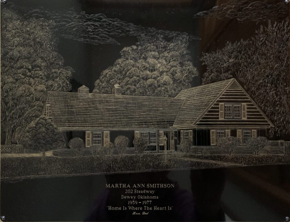 Engraving Dad had made for me of our family home engraving