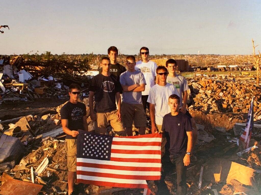 after tornado with flag